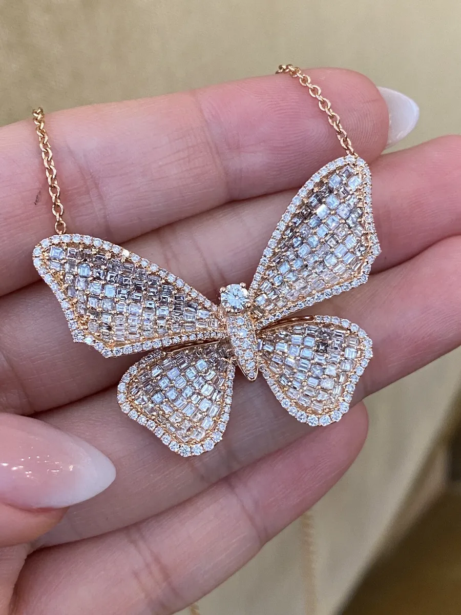18ct Yellow Gold Pave Set Diamond Butterfly Pendant