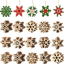 100 Pcs Unfinished Wooden Snowflake Ornaments with Cord for Xmas Tree Decoration