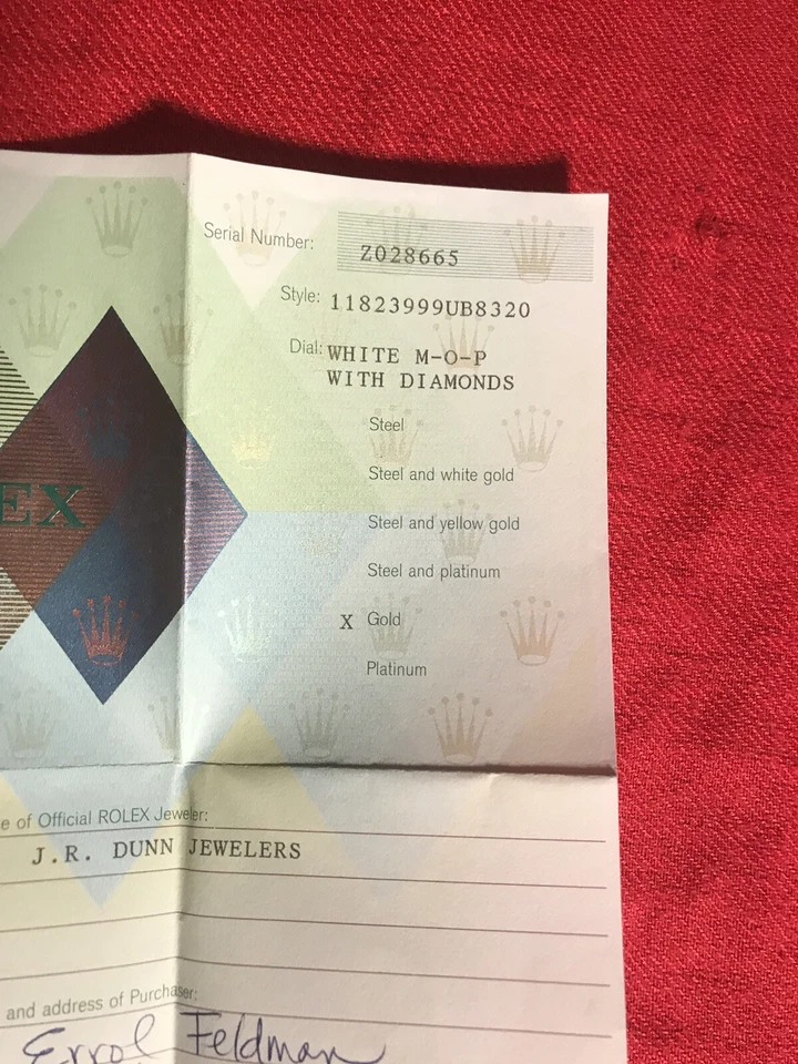 Rolex Certificato Garanzia Per Z Serial Giorno Data - Immagine 2 di 4