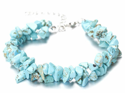 Handmade Charged Natural Gemstone Turquoise Chip Gravel Bead Bracelet 2 levels