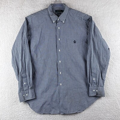 Ralph Lauren YARMOUTH Long Sleeve Button Down Check Shirt Men's XL cotton turquoise blue Vintage Second Hand
