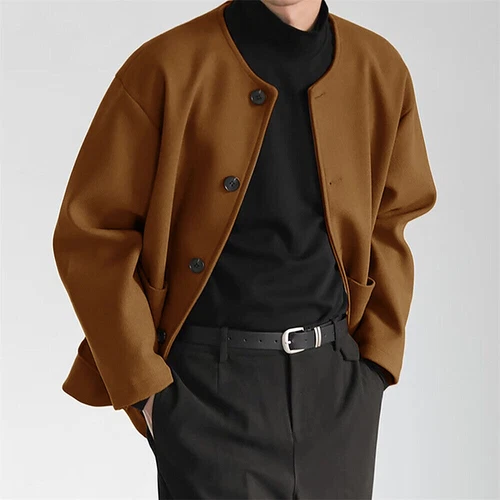 Hombres Moda Chaqueta de Lana Abrigo Ligero Ropa Deportiva Botón Informal Rompevientos - Imagen 4 de 14