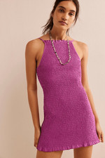 Free people lyla smocked mini dress M radiant orchid new