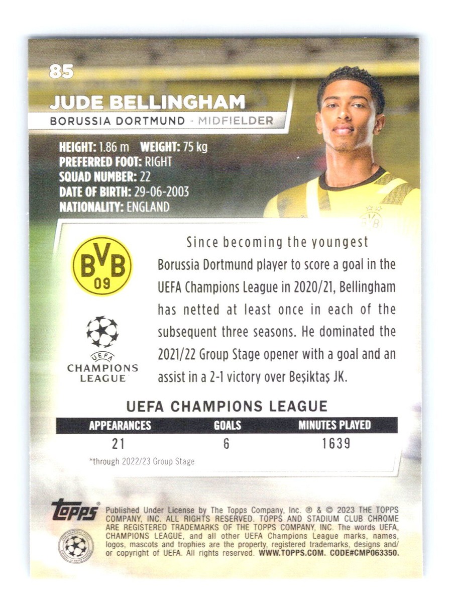 2023 Topps Stadium Chrome #85 Jude Bellingham Borussia | eBay