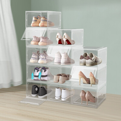 12-Pack Shoe Display Cases Shoe Storage Containers Clear Stackable Sneaker Boxes