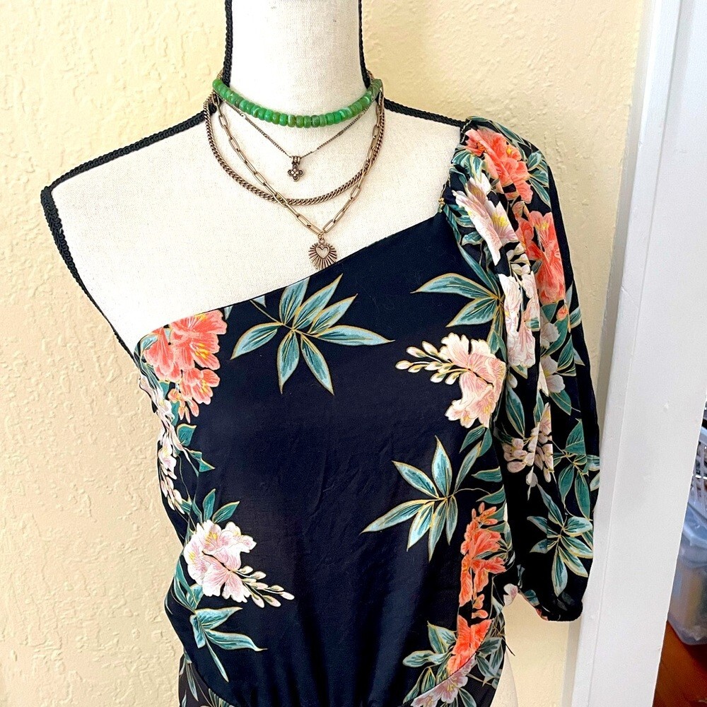 ZARA NWOT Hawaiian Floral PUFFY SLEEVE OFF SHOULDER BODYSUIT Size Medium thumbnail 5