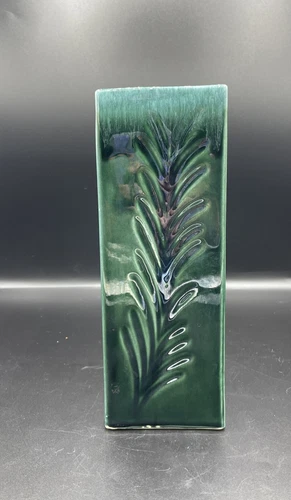 Hull Art Pottery Drop Forest Green Vase F89 Leaf Pillar Rectangular 9.75" Teal
