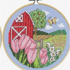 BlossomCraft Springtime Cross Stitch Kit - Complete with Hoop for Easy Stitching