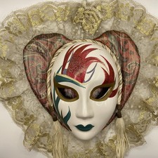 Venetian Carnival Porcelain Hand Painted Wall Mask Lace Mardi Gras Multicolor