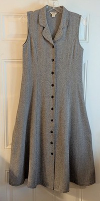CHRISTOPHER & BANKS Grey White Sleeveless Midi Shirt Button Dress 4 Back Ties