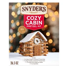 Cozy Pretzel Cabin Holiday Kit with Pretzel Sticks and Rods, Icing, Gingerman Co