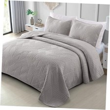 Ultrasonic Full Queen Quilt Bedding Set, Lightweight Light Grey Bedspreads