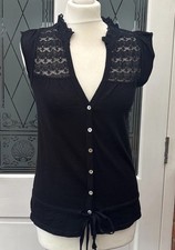 Ladies Miss Selfridge Black Short Sleeved Top Size 10