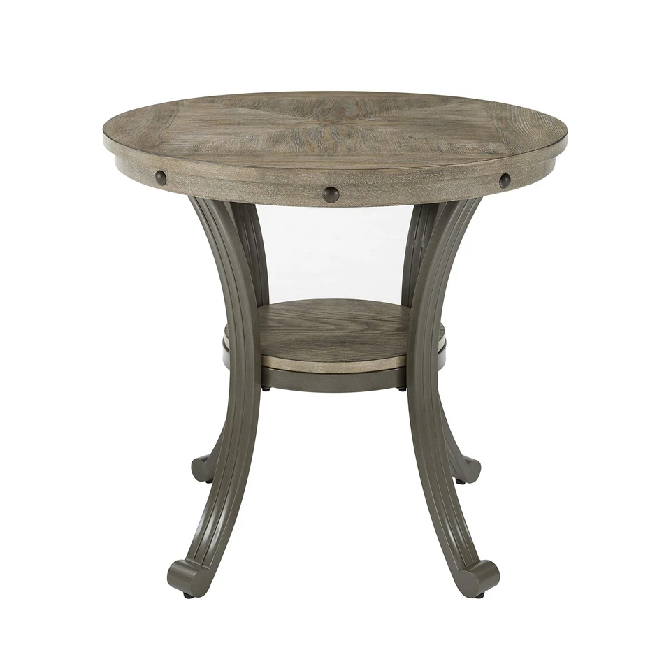 Pewter Metal and Rustic Wood Side Table Franklin Dining - Image 2 of 4