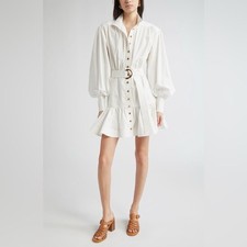 ZIMMERMANN BELTED LONG SLEEVE COTTON UTILITY MINIDRESS, Size 2 US8, $950