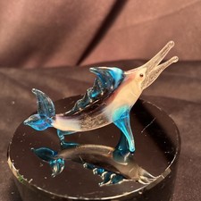 Vintage Hand Blown Glass Blue Marlin 1970’s Quality Art Glass 3.5” Unique Nice!