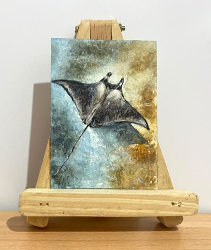Watercolor ACEO Original Painting OOAK Manta Ray Marine Life Ocean Miniature