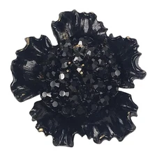 Vintage Albert Weiss 1940s Black Rhinestone and Enamel Brooch 2" x 2.5" SIGNED
