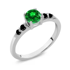 1.02 Ct Round Green Simulated Emerald Black Diamond 925 Sterling Silver Ring