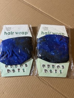 Constellations Galaxy Print Hair Wrap, Polyester Blue Black, Multi-Use