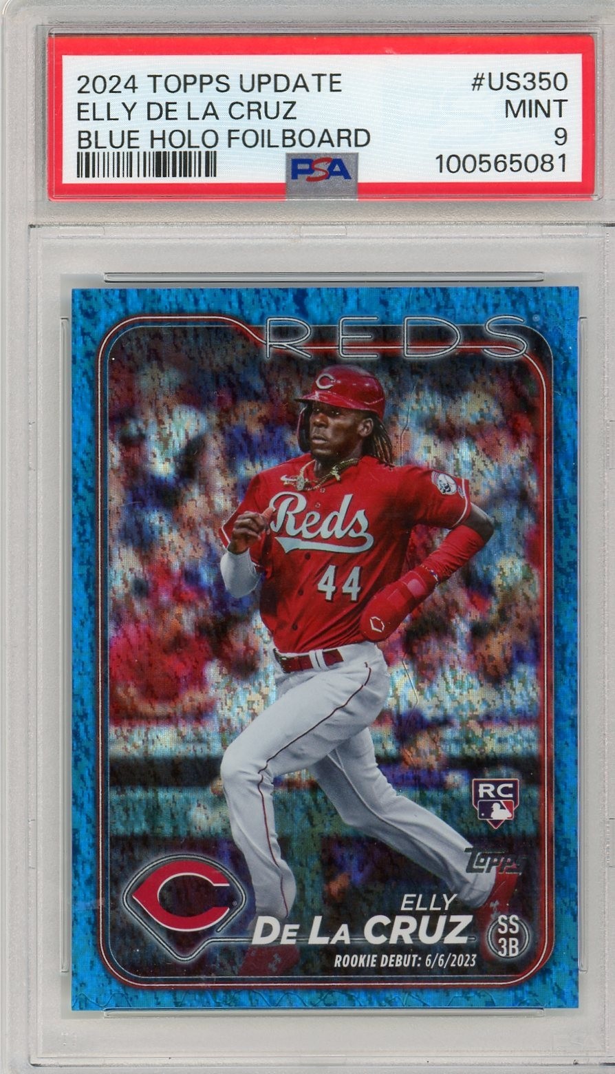 2024 TOPPS UPDATE BLUE HOLO FOILBOARD #US350 ELLY DE LA CRUZ RC 937/999 PSA 9