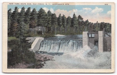 VTG Old Forge NY State Dam Adirondack Mts 1929 Postcard Standard Supply