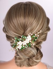 Green Crystal Pearl Bridal Hair Comb Flower Wedding Headpiece, Floral Hair Piece