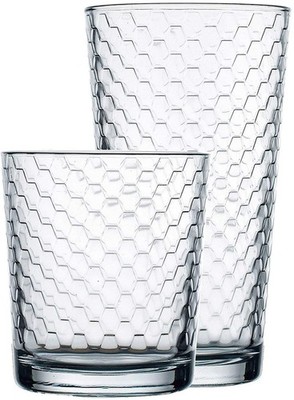 Circleware Paragon Honeycomb Glassware Highball Drinking Glasses & Whiskey Cu...