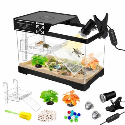 GOZILLA Mini Aquatic Turtle Tank Kit with Adjustable Lamp,PC Turtle Tank Starter