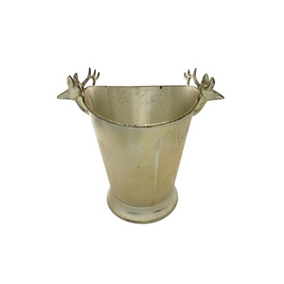 Ice Bucket Deer Head Handle Metal Container Vintage Holiday Cabin Decor