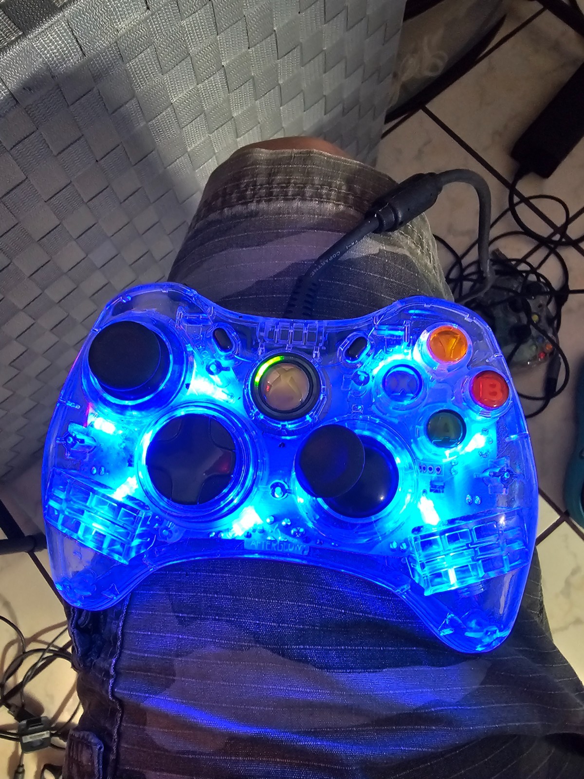 Microsoft Xbox 360 Afterglow Wired Clear Blue Controller - FOR PARTS