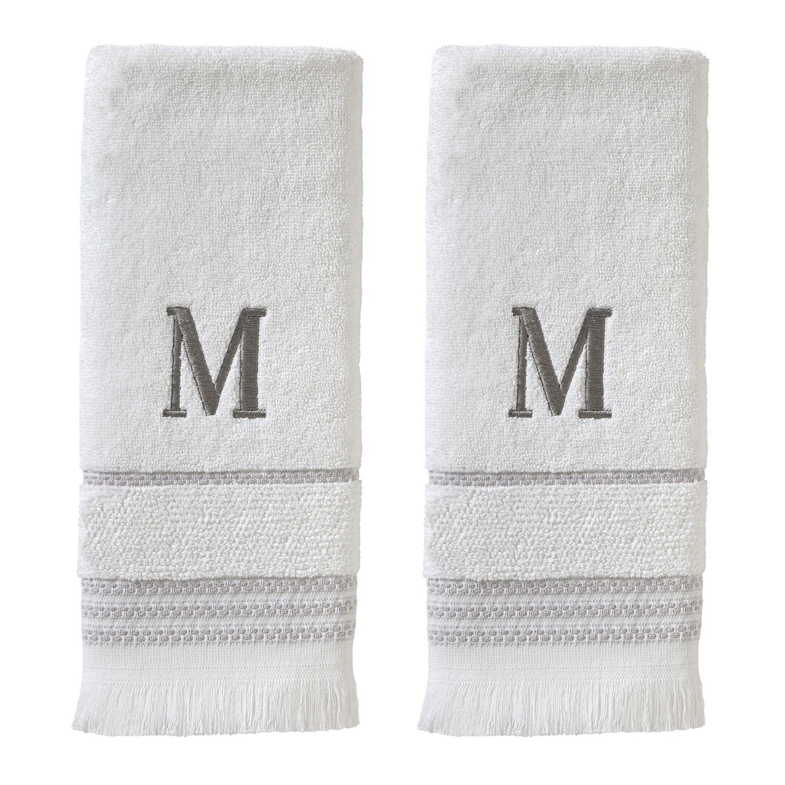 Casual White Monogram Hand Towel Set - 2 Pack, 16x26 Inches  