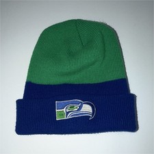 Vintage logo 7 Seahawks Beanie Hat color block green blue hat 80s 90s Seattle