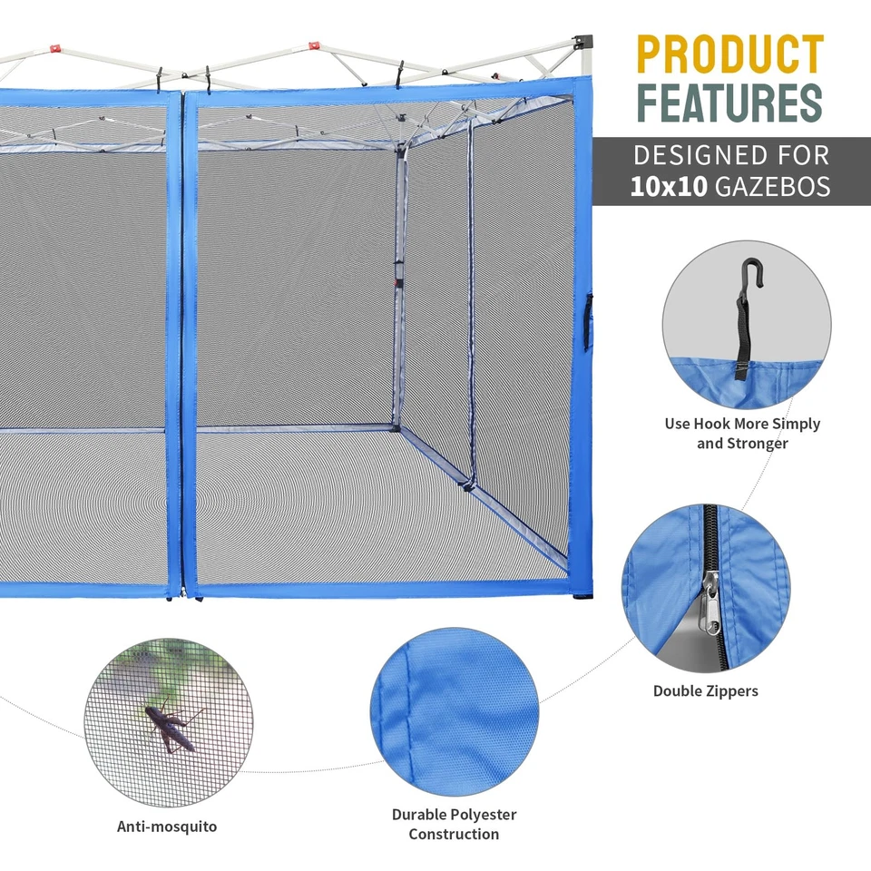 Mosquitera Gazebo para toldo emergente 10 x 10 - pared lateral de malla para gazebo de patio con... Foto 3 de 4