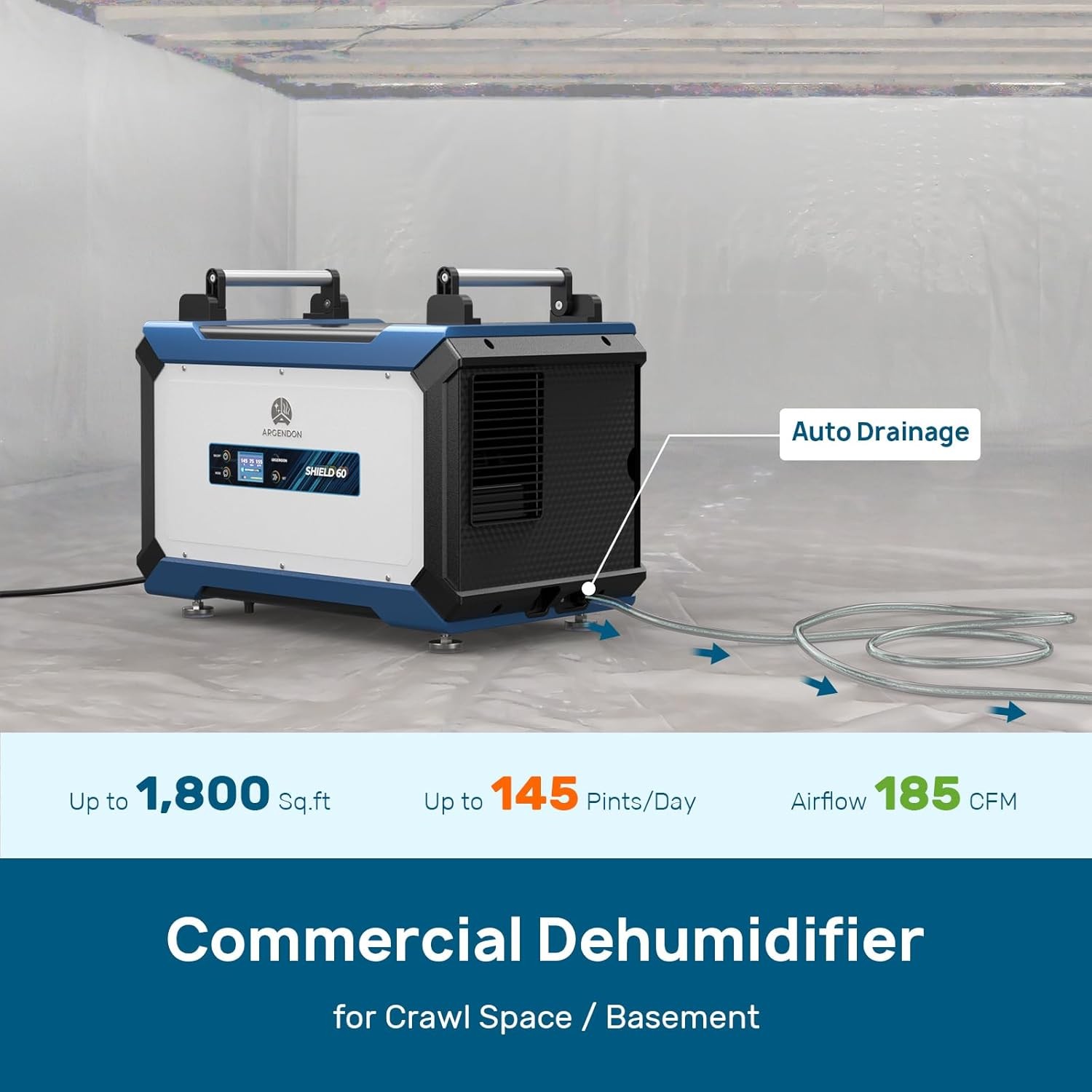 ARGENDON Shield 60 Dehumidifier with Drain Hose Energy Star 145 Pint Crawl Space