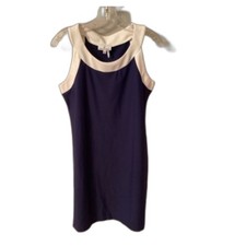 JUDE CONNALLY SIZE MEDIUM BLUE AND WHITE MANDY NYLON HALTER DRESS MINI CASUAL