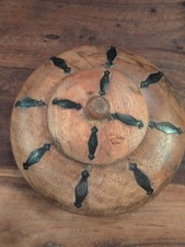 VINTAGE African WOOD AND METAL  ROUND BOX WITH LID