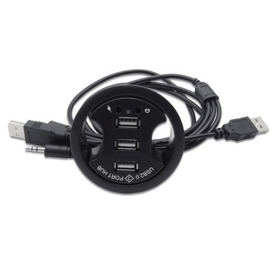 3 Port USB Hub With Headphone Port Circular Design For Multiple Devices
