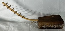 Vintage African Adungu Bow Harp 6 String Hair-On Hide Folk Instrument Uganda