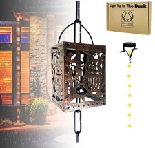 U-nitt 8.5ft Rain Chain with Antique Owl, Metal, Powder Coated, Solar Light