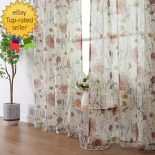 Crushed Semi Sheer Curtains 72 Inches Length 2 Panels, Floral Pattern Design Rod