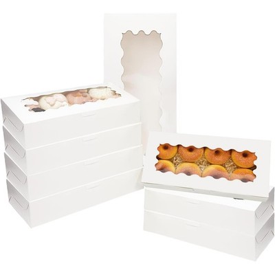 50 Packs White Cookie Box with Window 12x5.5x2.5 Inch Two Uses Pastry Biscuit...