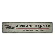 Airplane Hangar Vintage Distressed Sign, Personalized Wood Sign