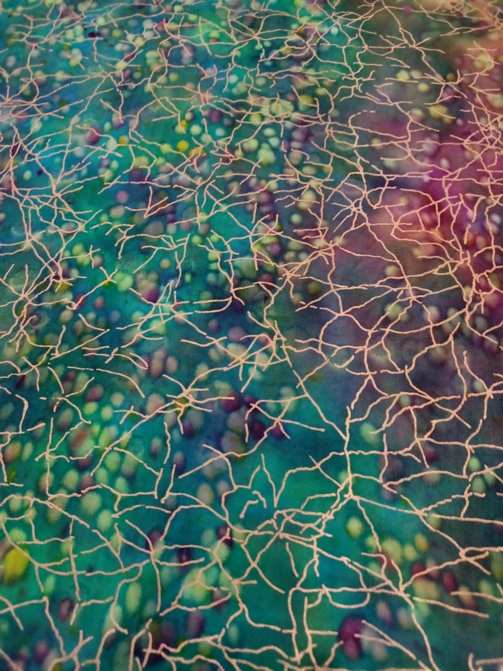 Tela Batik Verde/Púrpura/Lima/Dorado 1 Yarda, 42", para Acolchado, Costura, Manualidades Foto 3 de 4