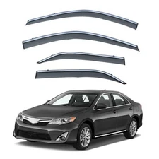 4pcs Smoke Tint with Chrome Trim Outside Mount Tape On/Clip On Style PVC Sun 