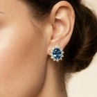 24K Gold 925 Sterling Silver Halo Earrings Elysian Royal Blue Tanzanite 7.65Ct
