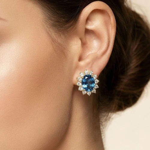 24K Gold 925 Sterling Silver Halo Earrings Elysian Royal Blue Tanzanite 7.65Ct