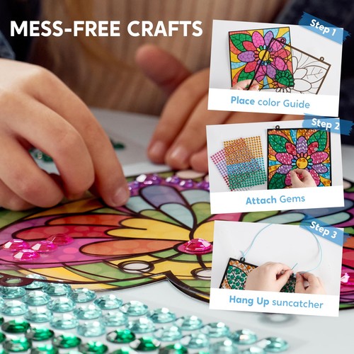 4PCS Window Art Suncatcher Kits Fun Gem Painting Kits Diamond Art and Crafts ... - Picture 3 of 6