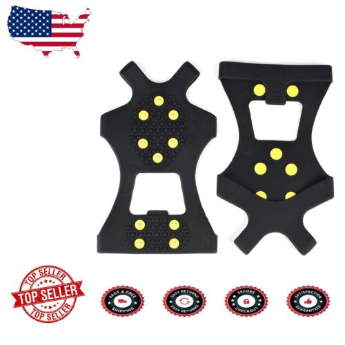 Anti-Slip Rubber Ice Grips with 10 Steel Spikes - Slip-On Traction for All Shoes