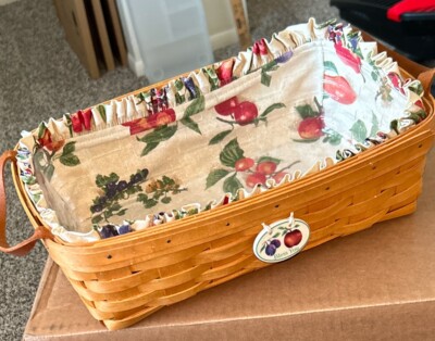 Longaberger Long Rectangular BREAD/CRACKER Baskets With FRUIT Liner ~ 1998